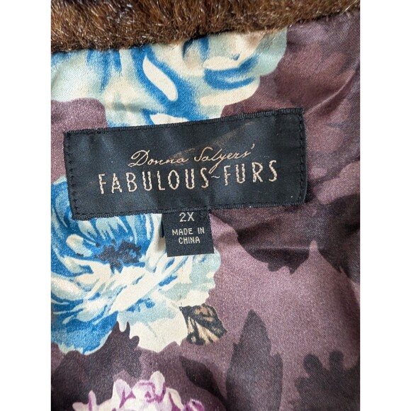 Donna Salyers Fabulous Furs 2X Faux Fur Coat Brown Shag Wolf Style Plush - Picture 3 of 5